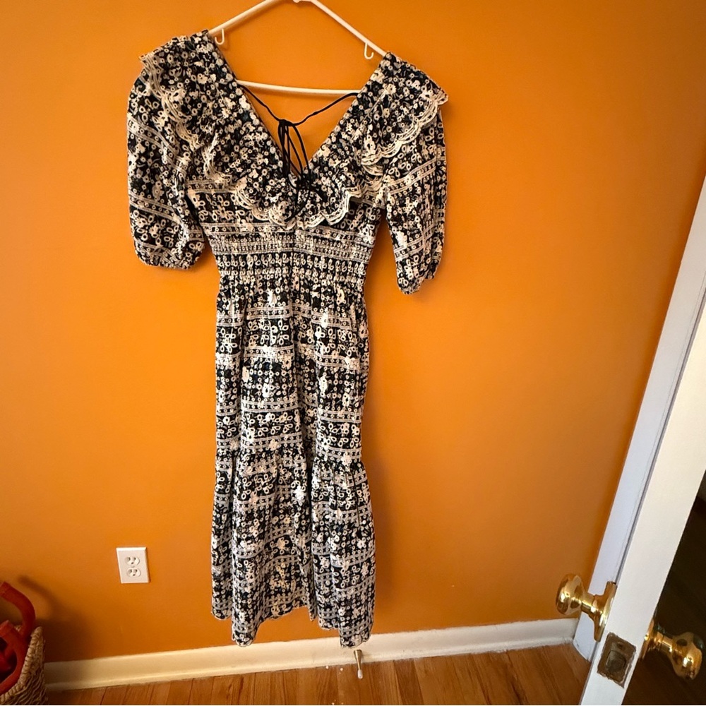 En Saison Elegant Black, Teal, White Eyelet Floral Dress nwt S nwt
